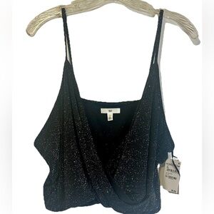 BP Cropped Camisole Glitter‎ Plus Size 2X Spaghetti Strap Scoop Neck Black